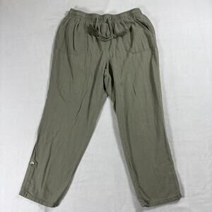 SoundStyle Womens L Olive Green Linen Blend Drawstring Pants Casual
